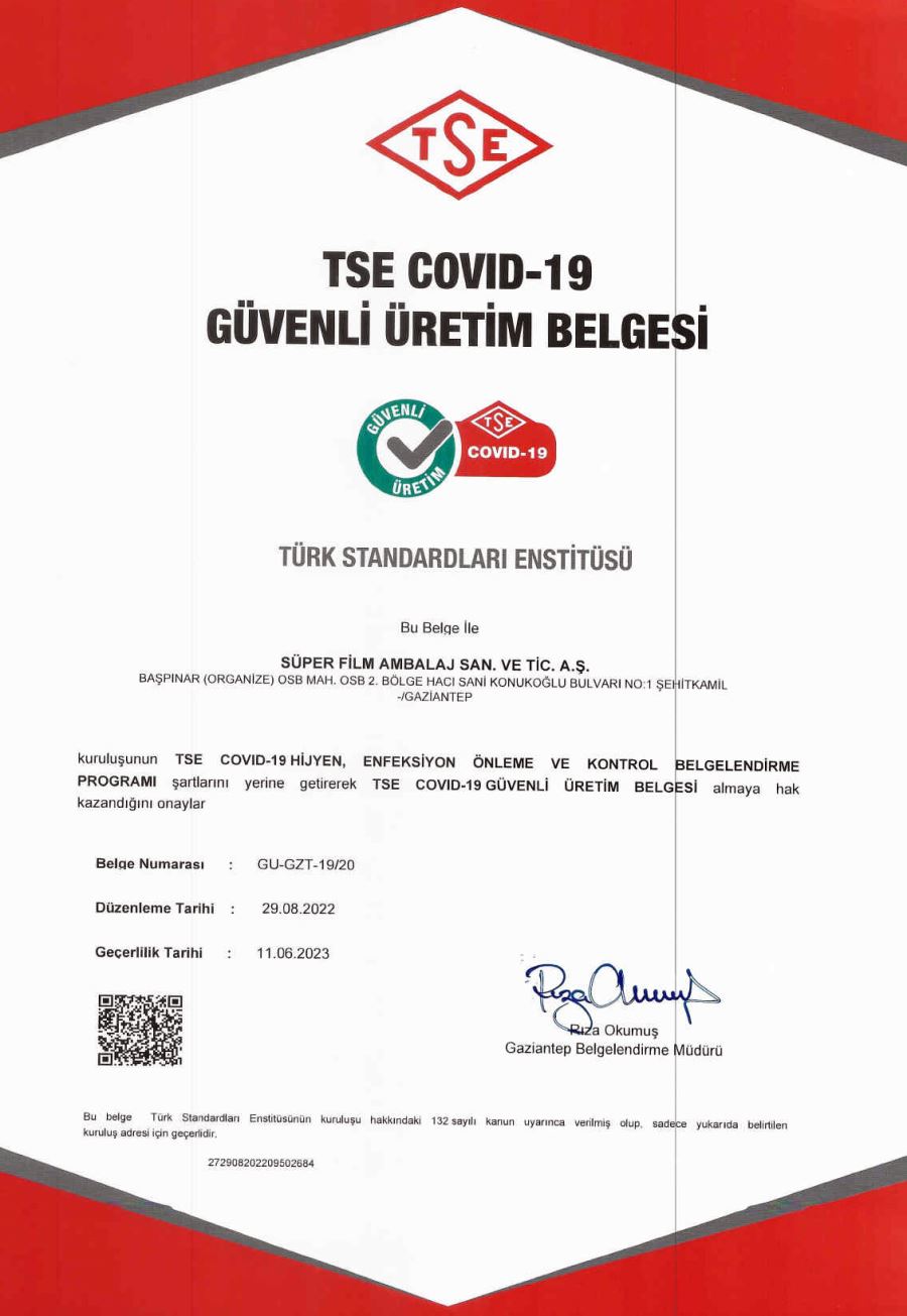 TSE COVID-19 GÜVENLİ ÜRETİM BELGESİ