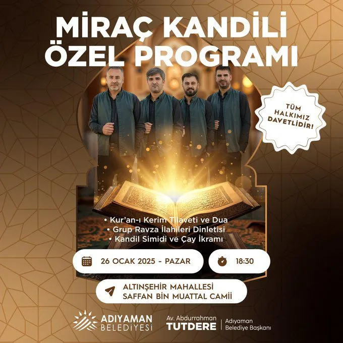 Adıyaman Belediyesinden Miraç Kandili özel programı 